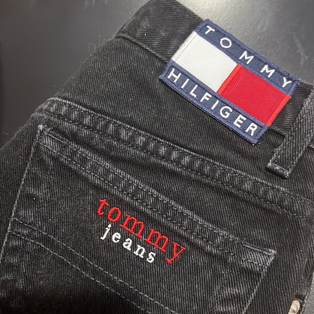 VINTAGE Tommy Jeans Black 100% cotton jeans Size3/30 - Picture 7 of 7